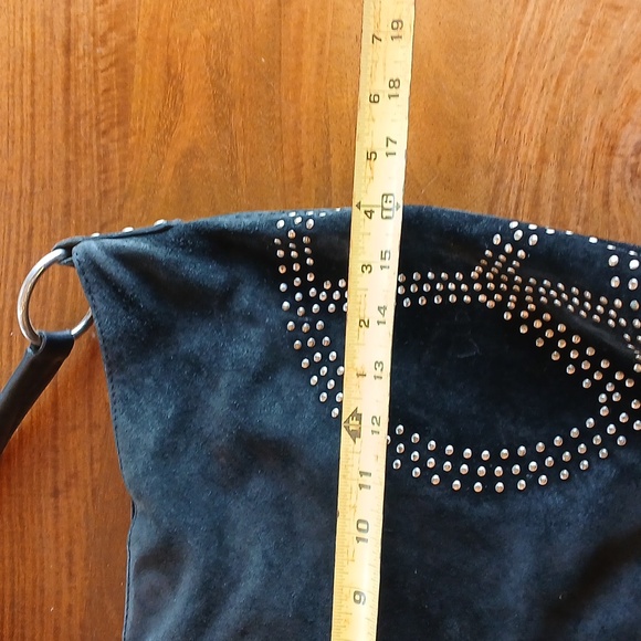 Lucky Brand Suede Peace Sign Black Studded Hobo Bag. Magnetic Clip - Picture 16 of 16